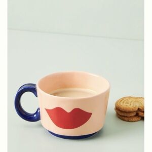 Anthropologie Claire V. Maisonette Red Lips Ceramic Mug